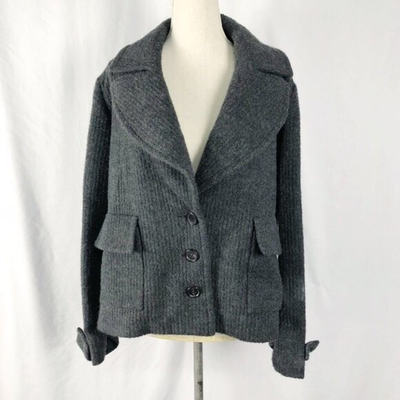 Alexander Wang Ribbed Wool Blend Short Car Coat - Picture 1 of 8